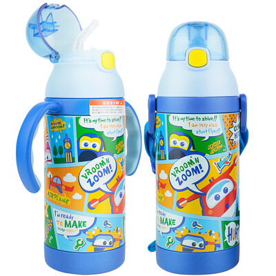 

Super Flying Infant Baby Child Sippy Cup Baby Cartoon Insulation Drinking Cup Portable Drinking Kettle 2 380ML Light Blue