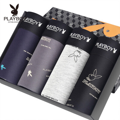 

PLAYBOY Mens Ice Silk Loose Underwear Waistline Breathable U-convex Boxer Shorts Gift Boxes Multicolor L 4pcs