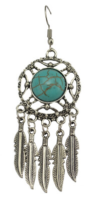 

Idealway Vintage Tibetan Silver Alloy Leaves Tassel Natural Turquoise Hook Drop Long Earrings Females Earrings