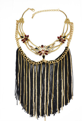 

Idealway New Fashion 2 Colors Black Blue Thread Tassel Chain Long Inlay Rhinestone Crystal Choker Necklace Women Jewelry