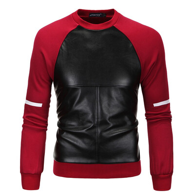 

AOWOFS New Mens Fashion Leather Hooded Sweater D030