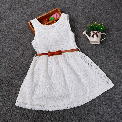 

2-8 Years Summer 100 Cotton Lace Vest Girls Dress Baby Girl Gift Dress Chlidren Clothes Kids Party Clothing Free Belt