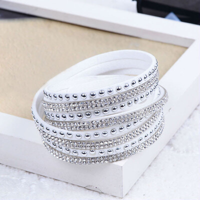 

MyMei Crystals 2 wrap Layers Around PU Leather Adjustable Bracelet New Fashion