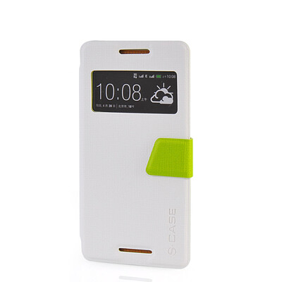 

MOONCASE View Window Leather Side Flip Pouch Ultra Slim Shell Back Case Cover for HTC Desire 600 White