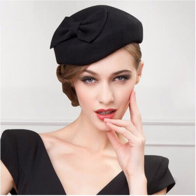 

Lady Winter Wool Hat Elegant black fedora hats for women wool church For Ladies vintage Wedding hat B-1192