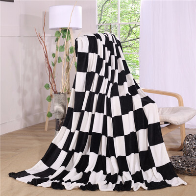 

Modern Style Black And White Chequered Simplicity Bed Blanket Fleece Blankets For Bed Throw Size 200x230cm Machine Washable Soft