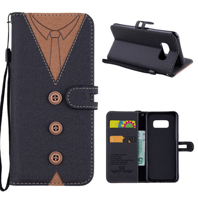 

MOONCASE Samsung Galaxy S8 stitching embossed mens leather case - black