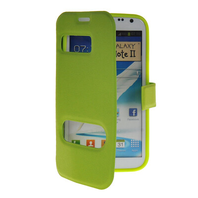 

MOONCASE View Window Leather Side Flip Pouch Hard board Shell Back Case Cover for Samsung Galaxy Note 2 N7100 Green