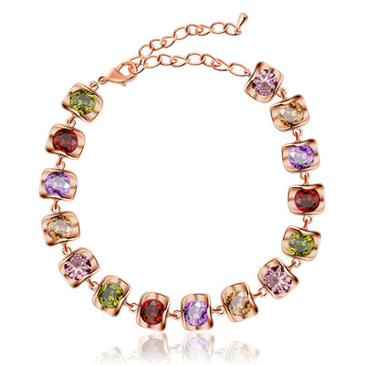 

Aiyaya Round-cut 15 pcs Ruby Purple Green Champage Rose Gold Plated High Quality Rhinestones Bracelets Chain
