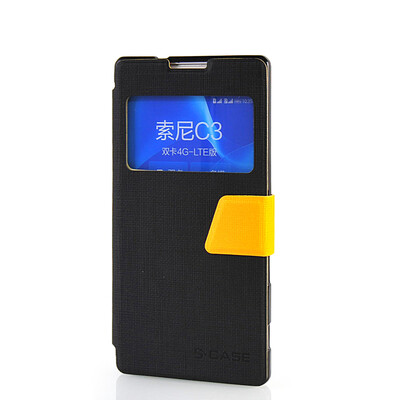 

MOONCASE View Window Leather Side Flip Pouch Ultra Slim Shell Back ЧЕХОЛ ДЛЯ Sony Xperia C3 Black