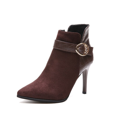 

2018 fashion autumn&winter new pointed suede side zipper high heel buckle Martin boots stiletto belt buckle boots womens boot