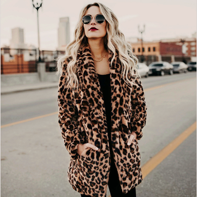 

Elegant fluffy imitation fur coat female fashion leopard faux fur long-sleeved womens coat autumn&winter coat coat furry coat