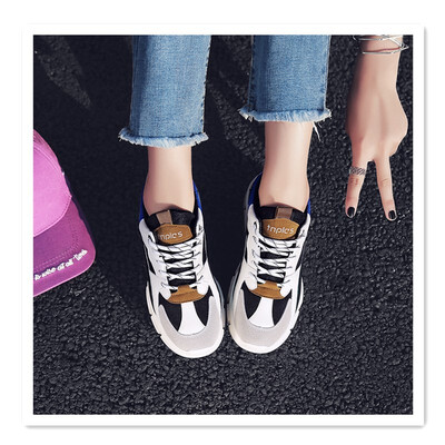 

2018 new wild sports shoes female students Korean version of Harajuku strawberry shoes leather round head mesh color matching lace