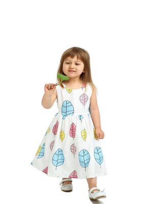 

DAWILS Girls Dresses PinkBlue Leaves Print Cotton Casual Sleeveless Dress With Belt