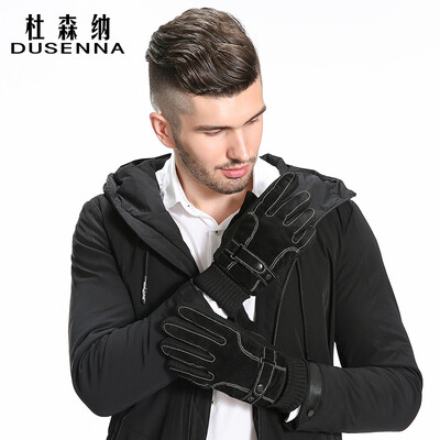 

DUSENNA leather gloves mens winter warm riding plus velvet bike thickening mens wind cold mountain touch screen leather gloves thick stitching leather gloves black white thread