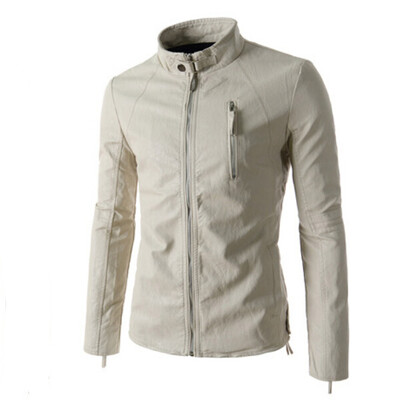 

Zogaa New Men's Leather Pure Color Slim Short