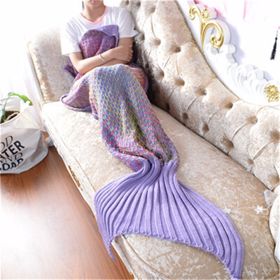 

Mermaid Blanket Handmade Knitted Sleeping Wrap Sofa Fish Tail Blanket Crocheted Anti-Pilling Portable Bedding Throws Bag Gift