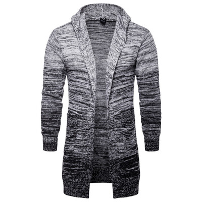 

AOWOFS mens hooded cardigan jacket mens European&American tide long gradient gray sweater sweater YM017