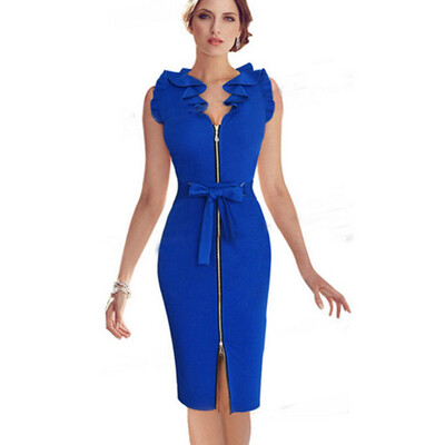 

Листья лотоса воротник рукавов лук платье юбка-карандаш