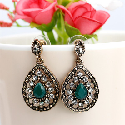 

Ethnic Indian Jewelry Turkish Water Drop Hollow Earrings For Women Antique Gold Color Retro Vintage Bohemia Banquet Bijoux Gift