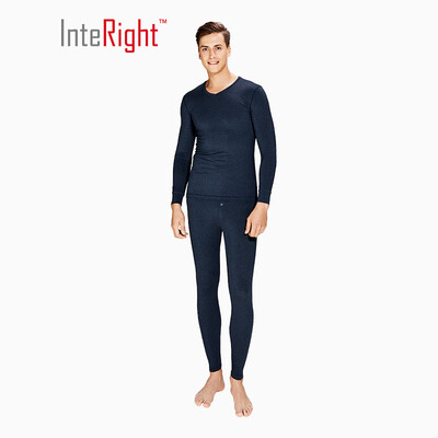 

INTERIGHT thermal underwear male cashmere protein V-neck suit dark blue M