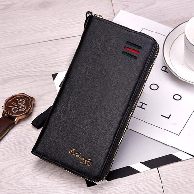 

Korean mens wallet knitted leather wallet long wallet multifunctional handbag