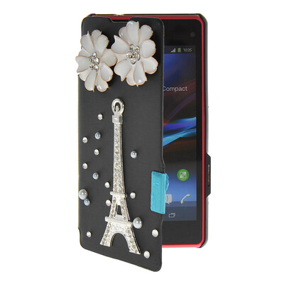 

MOONCASE Rhinestone Crystal Ultre Slim Leather Side Flip Wallet Shell Back ЧЕХОЛ ДЛЯ Sony Xperia Z1 Compact (Mini) Black