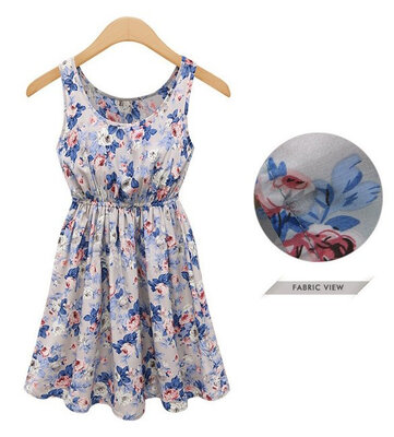New Womens European Style Flower Print Sleeveless Vest Dress Ladies Party Evening Dress