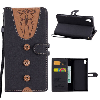 

MOONCASE Sony Xperia XA1 stitching embossed womens leather case - black
