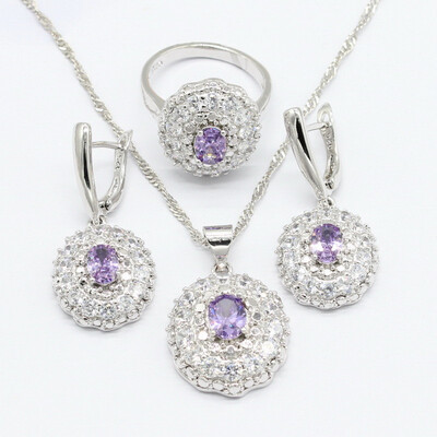 

5 Colors 925 Silver Jewelry Sets For Women Earrings Semi-precious Necklace Pendant Ring Christmas Gift