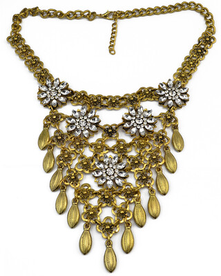 

Idealway Vintage Gold Silver Alloy Hollow Flower Crystal Water drop Tassel choker Collar Necklaces Females Jewelry