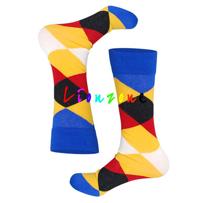 

LIONZONE Warm Long Socks For Women Plus size Color Striped Lattice Straight Tube Style Combed Cotton Hip-Hop Happy Socks Funny