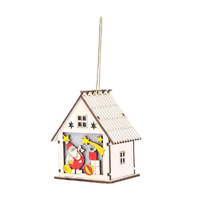 

Christmas Decorative Warm White Light LED Chalet Luminous Cute Wood House Christmas Tree Hanging Ornaments Xmas Festival Holiday D