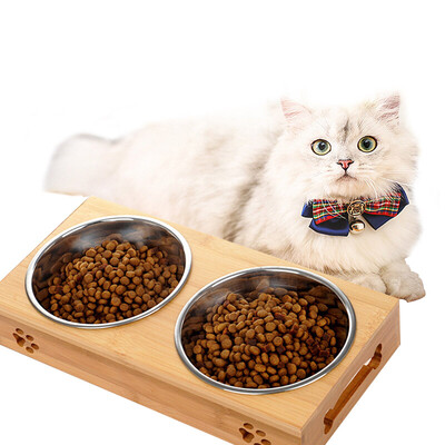 

Huayuan pets hoopet cat bowl double bowl cat rice bowl stainless steel cat food bowl cat dish rack cat table cat food bowl