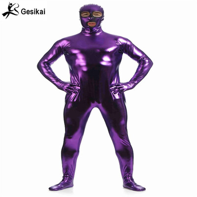 

Mens Metallic Open Eyes&Mouth Zentai Full Bodysuit Golden Mens Custom Made Tights Suit Fancy Cosplay Halloween Costumes