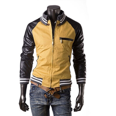 

Zogaa Mens Jacket Leather Sleeve Splice Casual Slim