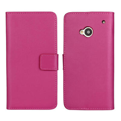 

MOONCASE воловьей кожи Сторона Флип кошелек Чехол карты отойти чехол для HTC One M7 Ярко-розовый