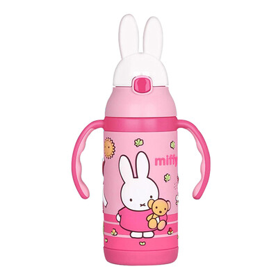 

Miffy childrens insulation cup with handle straw insulation kettle stainless steel Miff head insulation cup set baby water cup strap dual-use 380ML MF-3446 pink