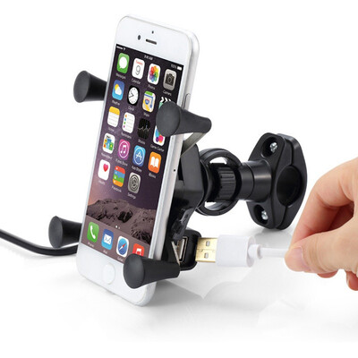 

Universal Chargeable Metal Rearview Mirror Motorcycle Phone Holder With Stand Support for iPhone GPS Holder Soporte Celular Moto
