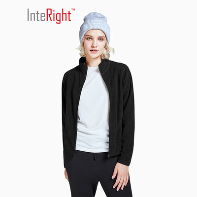 

INTERIGHT Womens Fleece Stand Collar Zip Cardigan Casual Jacket Black L