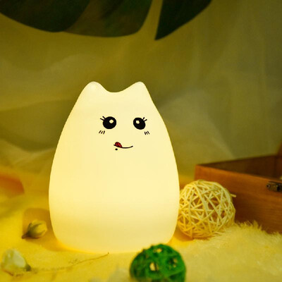 

Adorable Glutton Cat Night Light Silicone Tapping Light Cute Desk Light Rechargeable Light Bedside Lamp Colorful Light Color Chang