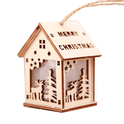 

Christmas Decorative LED Light Wooden House Luminous Cute Christmas Tree Hanging Ornaments Xmas Festival Holiday Decorations Gifts