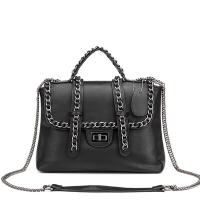 

Realer new women chain shoulder bag fashion black handbags PU leather tote bags high quality female bag