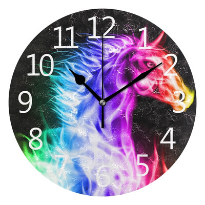 

Wall Clock Colorful Flashing Unicorn Round Wall Clock Arabic Numerals Design