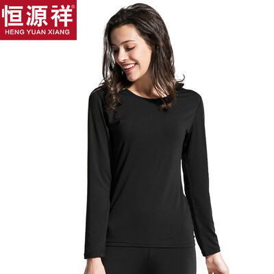 

Hengyuanxiang Qiuyi Qiuku men&women thin section base primer underwear round neck couple thin section thermal underwear comfortable bottoming cotton sweater pants suit female black 170 XL