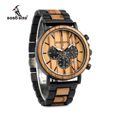 

BOBO BIRD wooden quartz pointer three time display watch P09