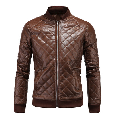 

AOWOFS winter new mens leather clothing British stand collar mens diamond leather jacket leather jacket D039