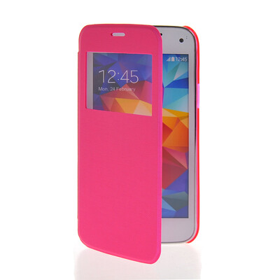 

MOONCASE Ultra Thin Leather Side Flip Pouch Hard board Shell Back Case Cover for Samsung Galaxy S5 Mini Hot pink