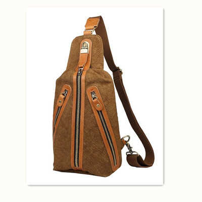 

Casual mens 3 zipper chest bag canvas chest bag