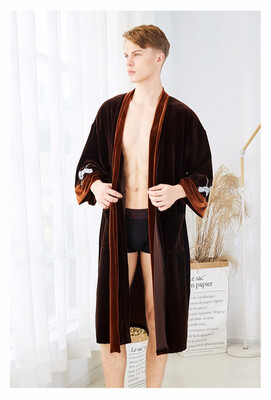 

Winter velvet couple pajamas long sleeve medium thick robe home clothes